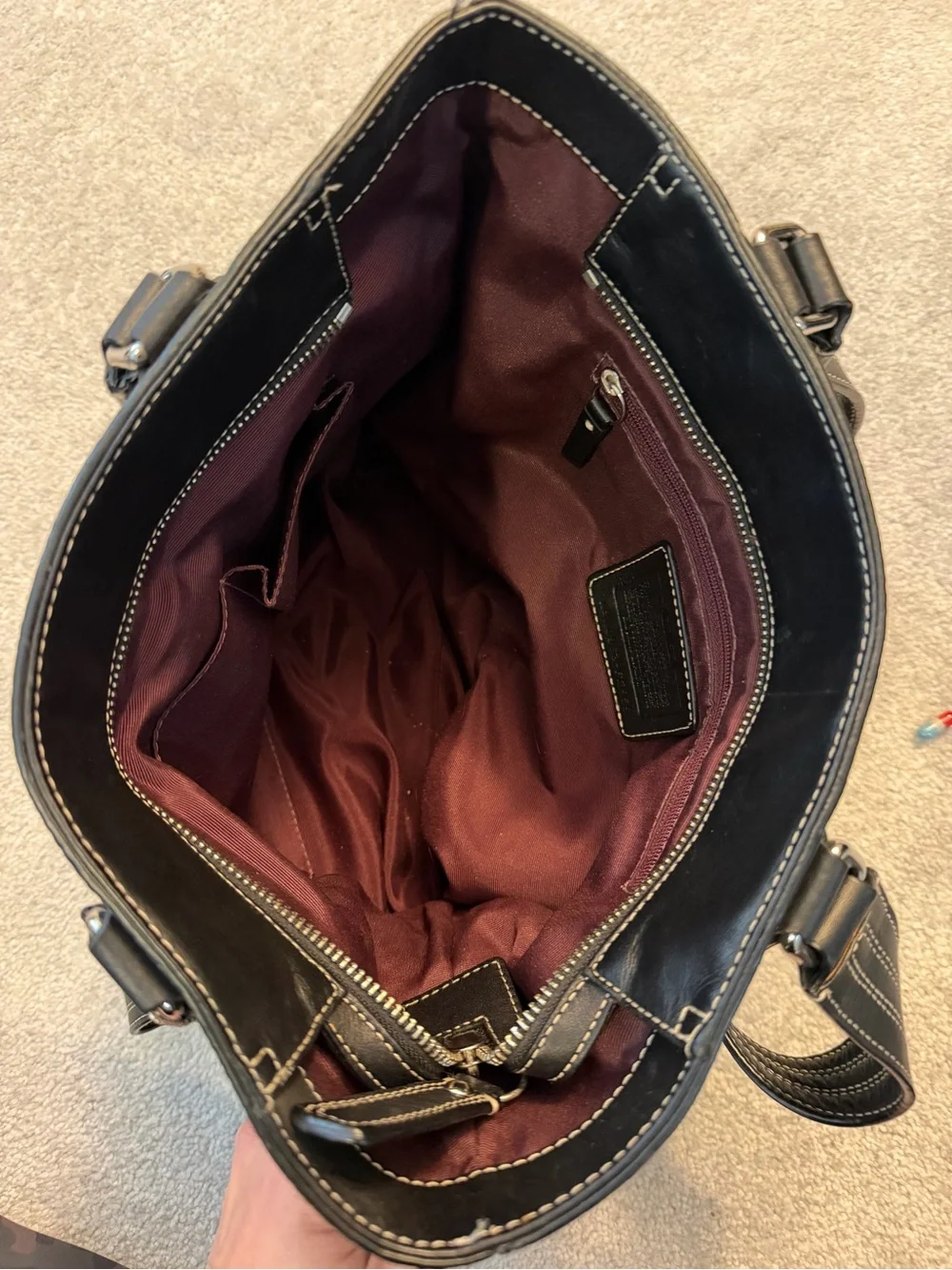 Coach Black Women's Leather Tote Bag with Turn-Lock Closure